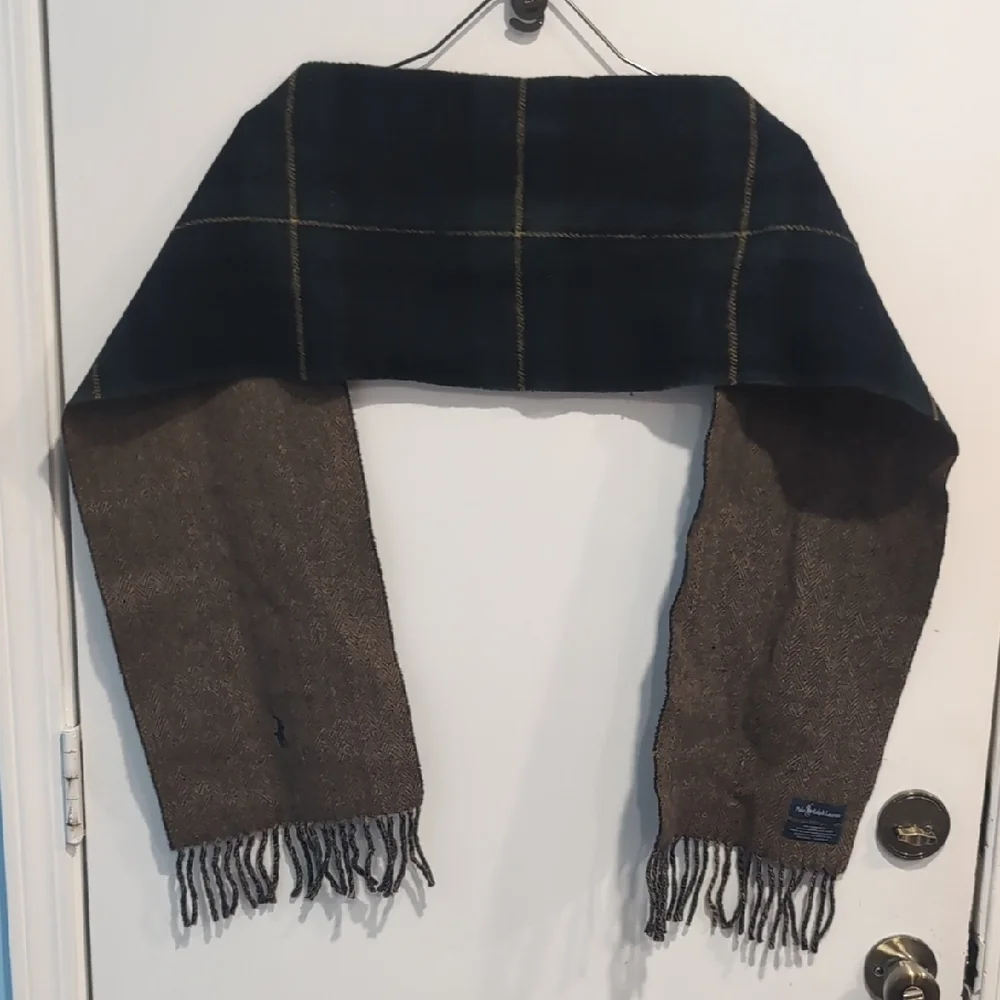 Polo Ralph Lauren Vintage Men's Plaid 80% Wool/20% Nylon Scarf Green/Blue/Brown